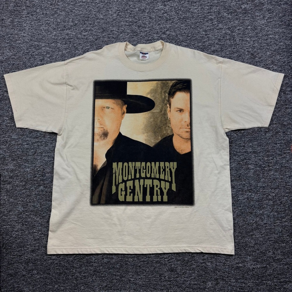 Vintage Y2K 2001 Montgomery Gentry Country Tour Beige Graphic T-Shirt Men's XL